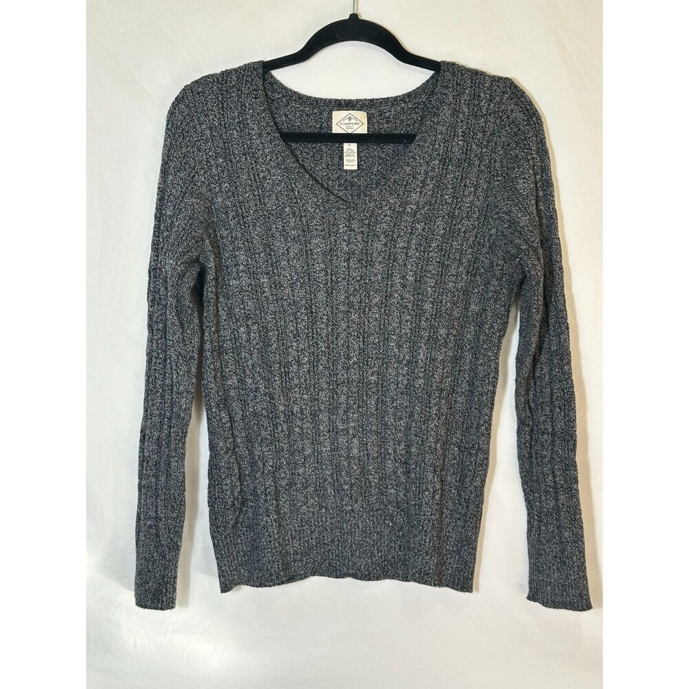St John's Bay Women's V-Neck Cotton Blend Long Sleeve Cable Knit Sweaters Size L